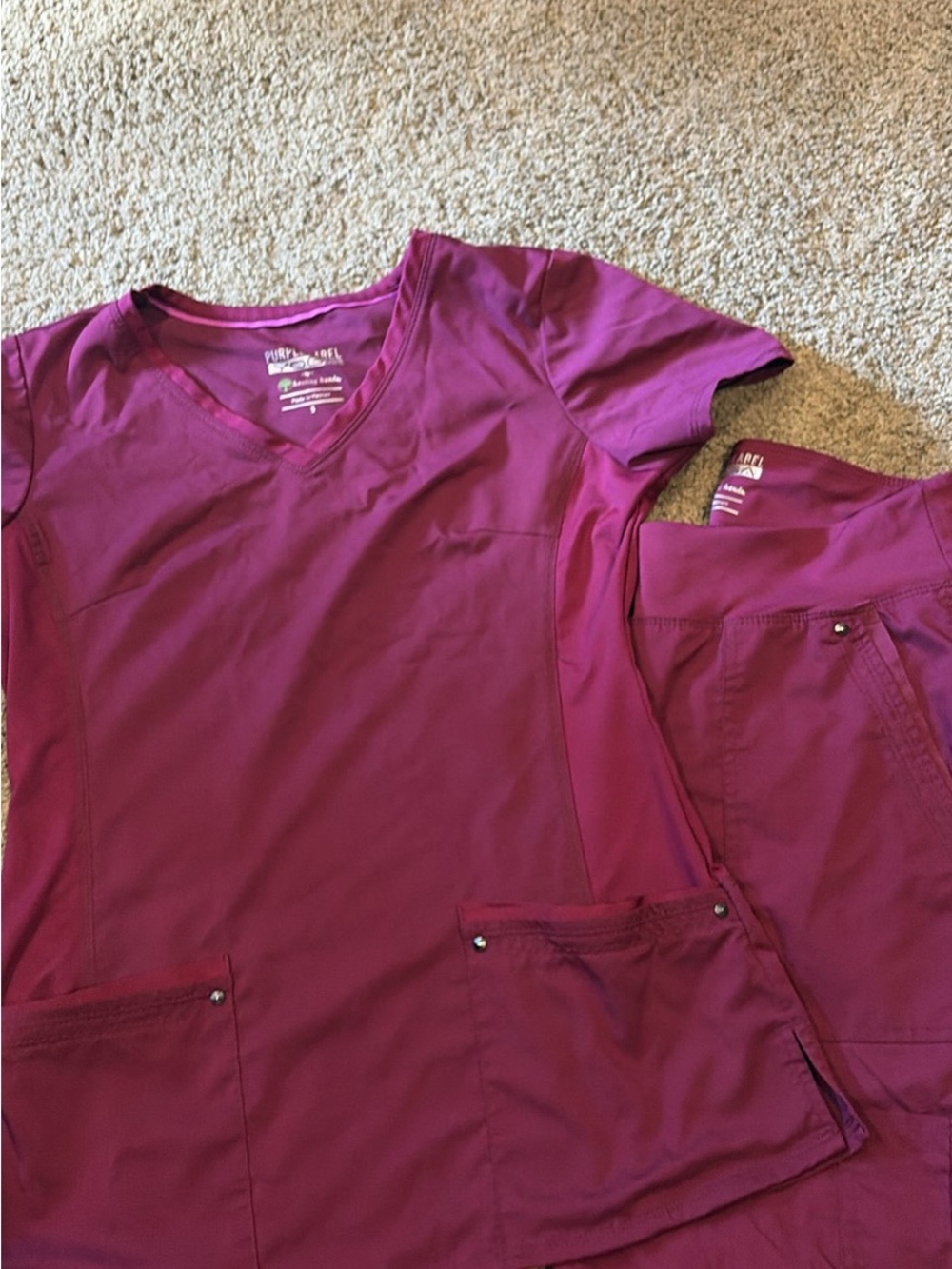 Healing Hands scrub set with V-Neck Short Sleeve Top and pants in Deep Purple